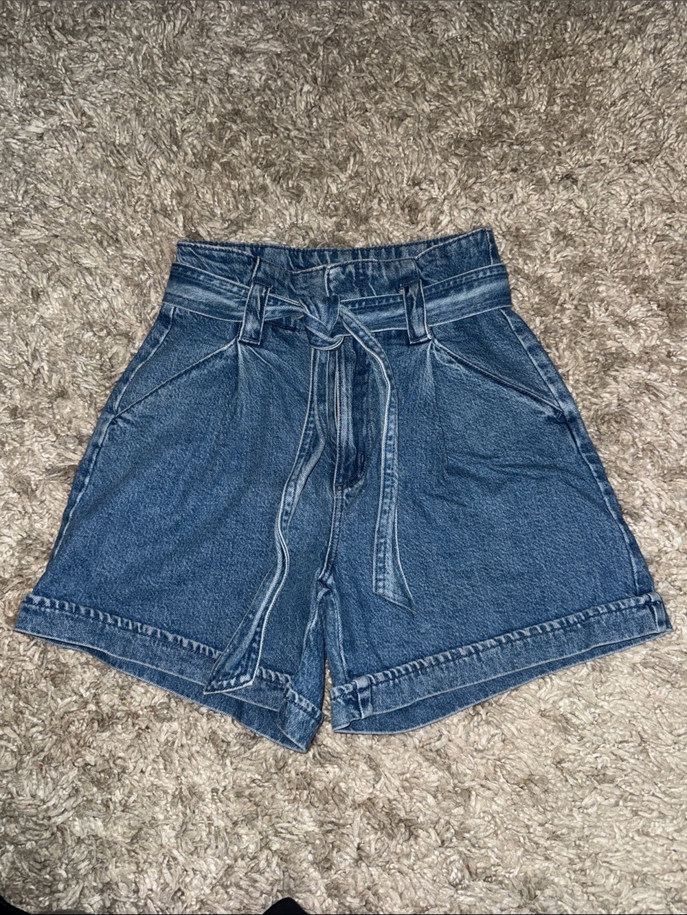 Dynamite High-Waist Tie-Belt Paperbag Denim Shorts - Size 24
